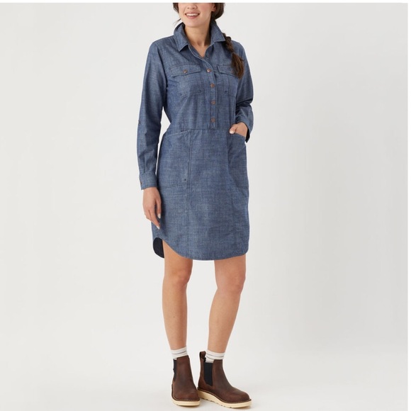 Duluth Trading Co. Shirt Dress Women's XS Rootstock Chambray Button Up NWT - Picture 1 of 6